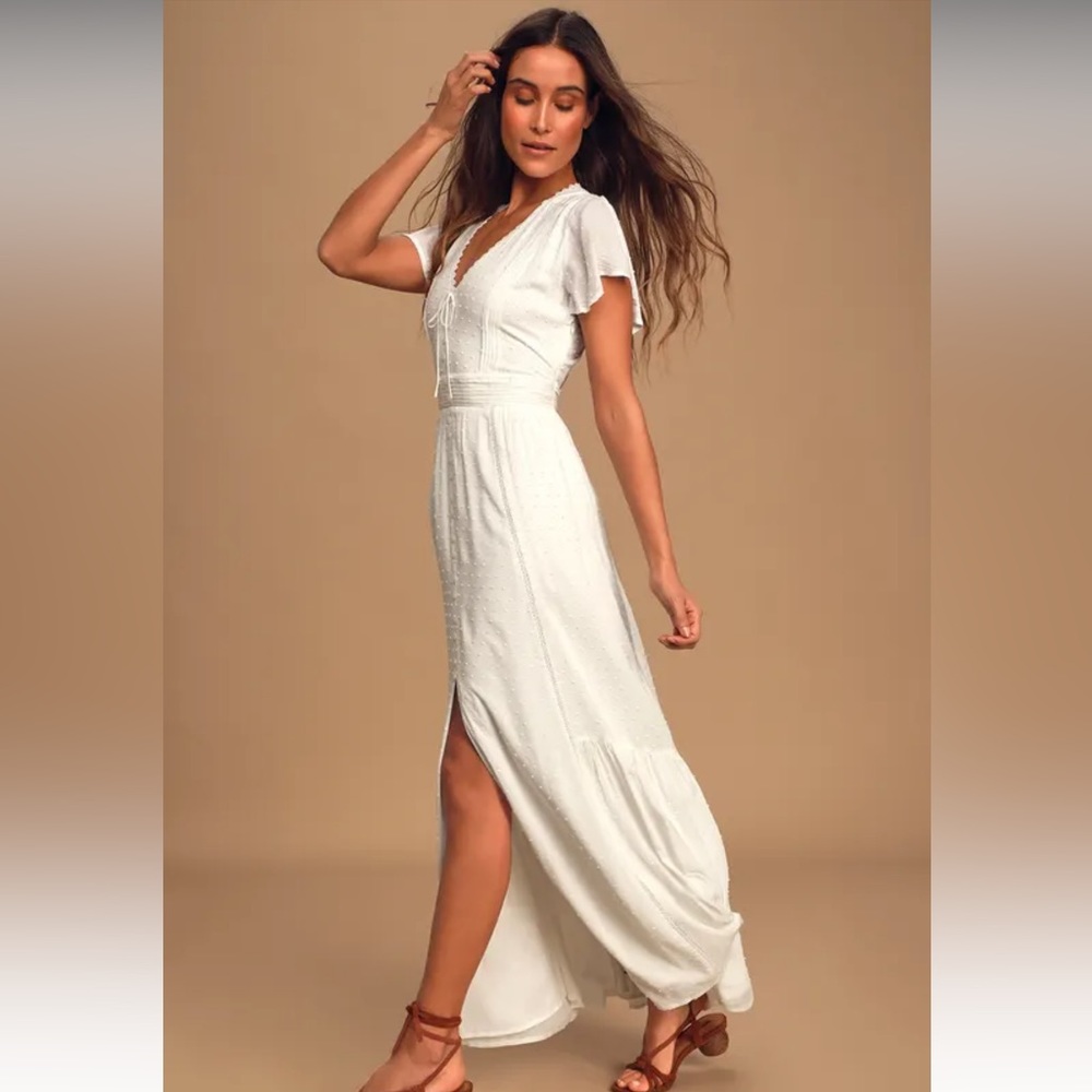 Lulus Completely In Love White Swiss Dot Button-Front Maxi Dress Size Large